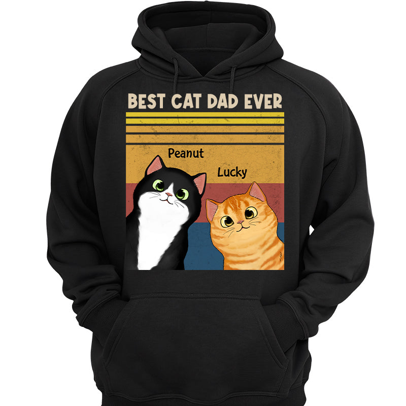 Best Cat Dad Mom Ever Peeking Fluffy Cat Retro Frame Personalized Shirt