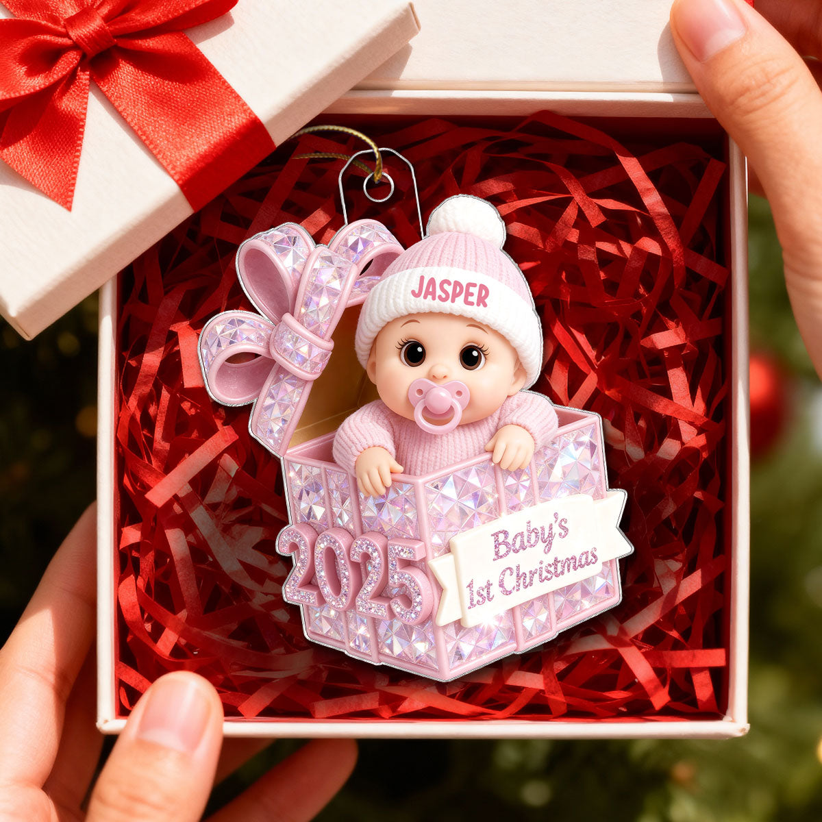 3D Shining Effect Pastel Color Baby's First Christmas - Personalized Acrylic Ornament
