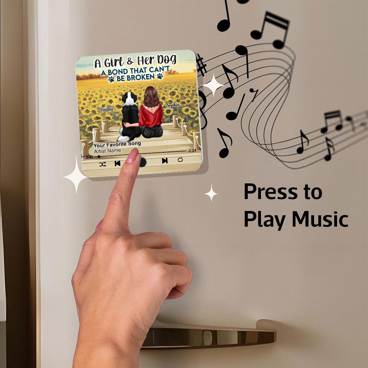 A Girl And Her Dog Personalized Music Fridge Magnet, Heartfelt Gift For Her, For Dog Lovers