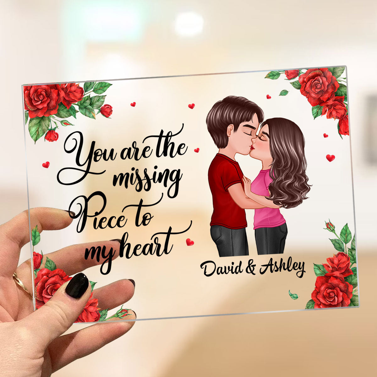 Roses Doll Couple Kissing You Are The Missing Piece Gift For Him For Her Personalized Acrylic Plaque