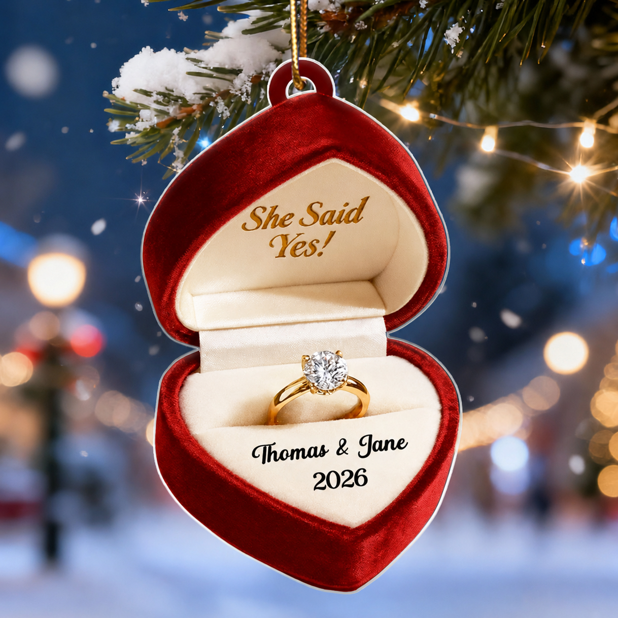 Custom Ring Box Couple Engagement - Personalized Acrylic Ornament, Custom Name Proposal Keepsake, Engagement Gift