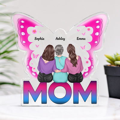 MOM Butterfly Sitting Back View Personalized Acrylic Block, Gift for Mom