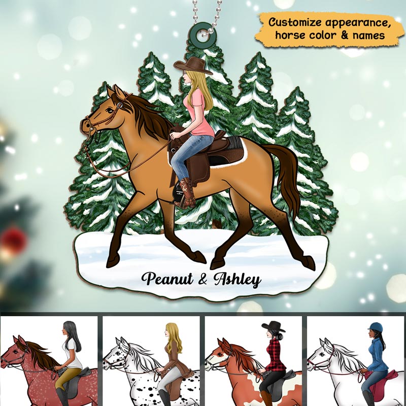 Girl Riding Horse Personalized Wooden Ornament