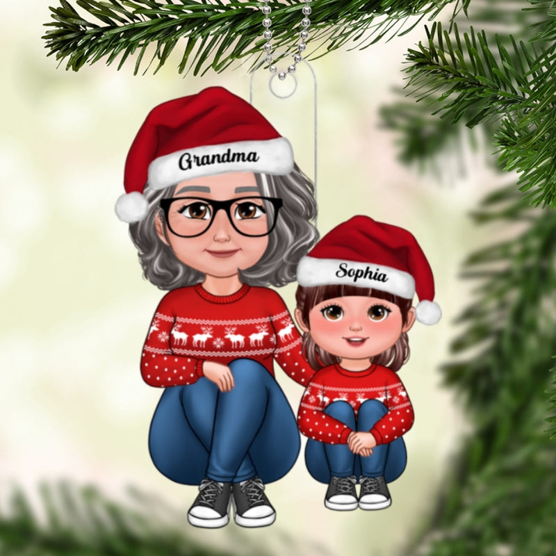 Grandma & Grandkid Sitting Together Christmas Gift For Granddaughter Grandson Personalized Acrylic Ornament