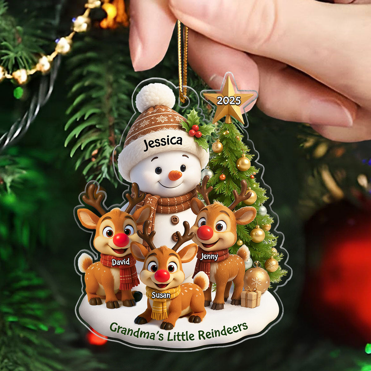 Grandma's Little Reindeers Personalized Acrylic Ornament, Christmas Gift for Grandma