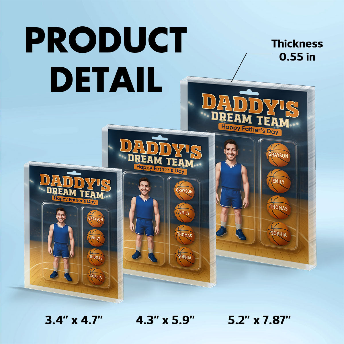 3D Effect Basketball Dad Custom Figure Personalized Rectangle Flat Acrylic Block Plaque