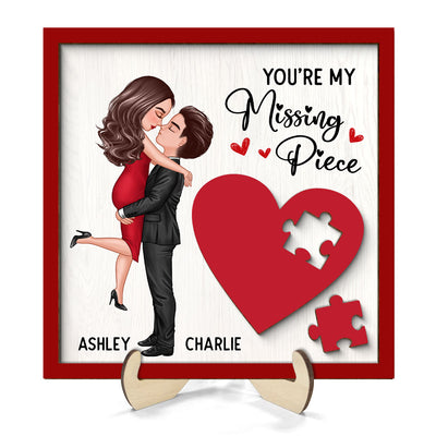 Couple Missing Piece Red Heart Theme Valentine‘s Day Gift Personalized 2-layer Wooden Plaque