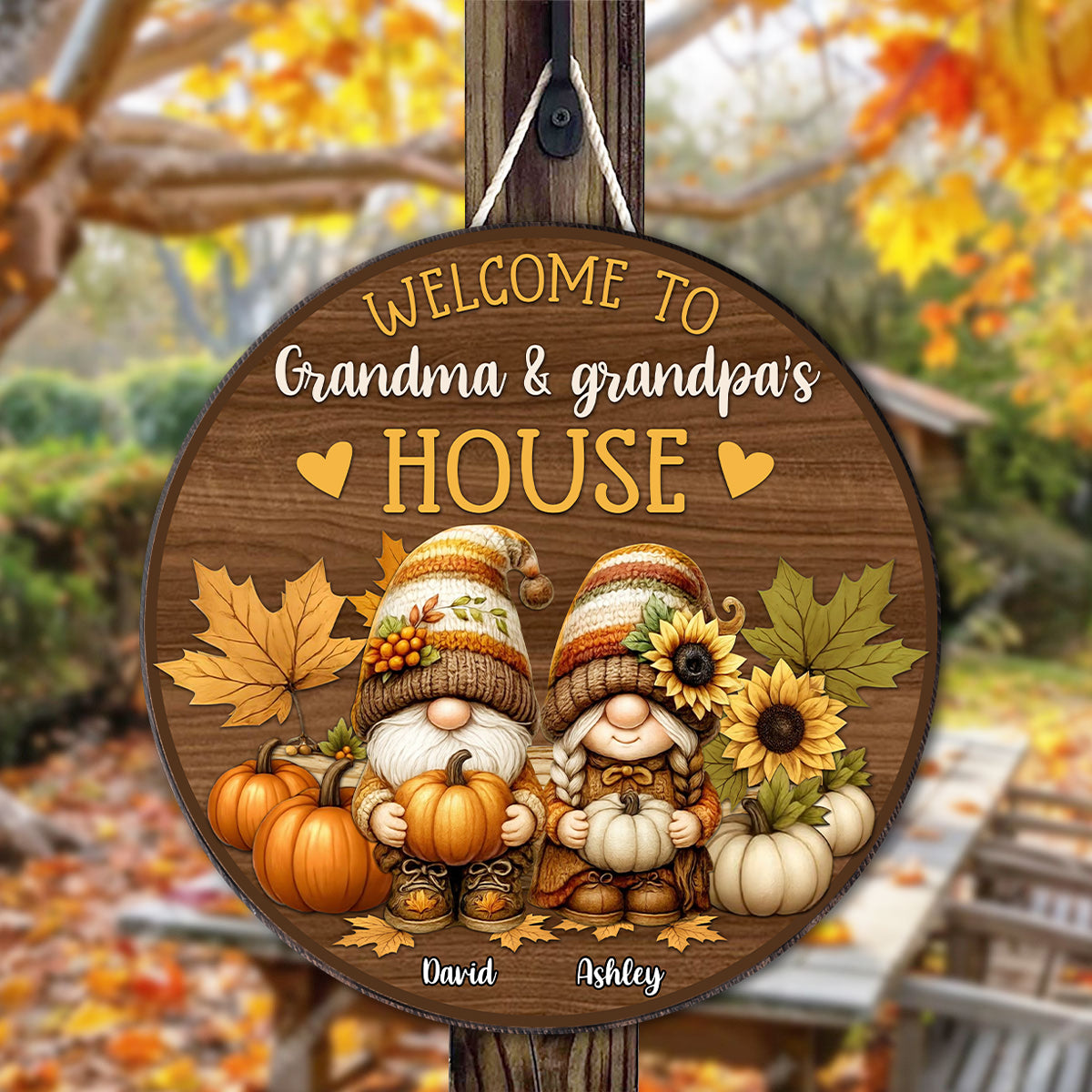 Welcome to Grandma & Grandpa's House Personalized Door Hanger Sign, Fall Decor for Grandparents