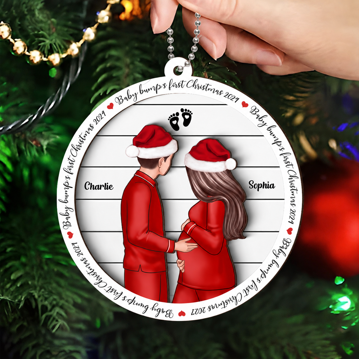 Baby Bump's First Christmas, Growing Family, Personalized Pregnancy 2-Layer Wooden Ornament
