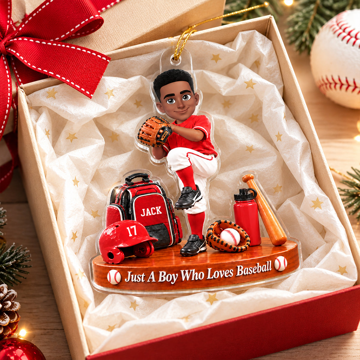 Just a Boy Who Loves Baseball - Personalized Acrylic Ornament - Christmas Gift for Son,Grandson