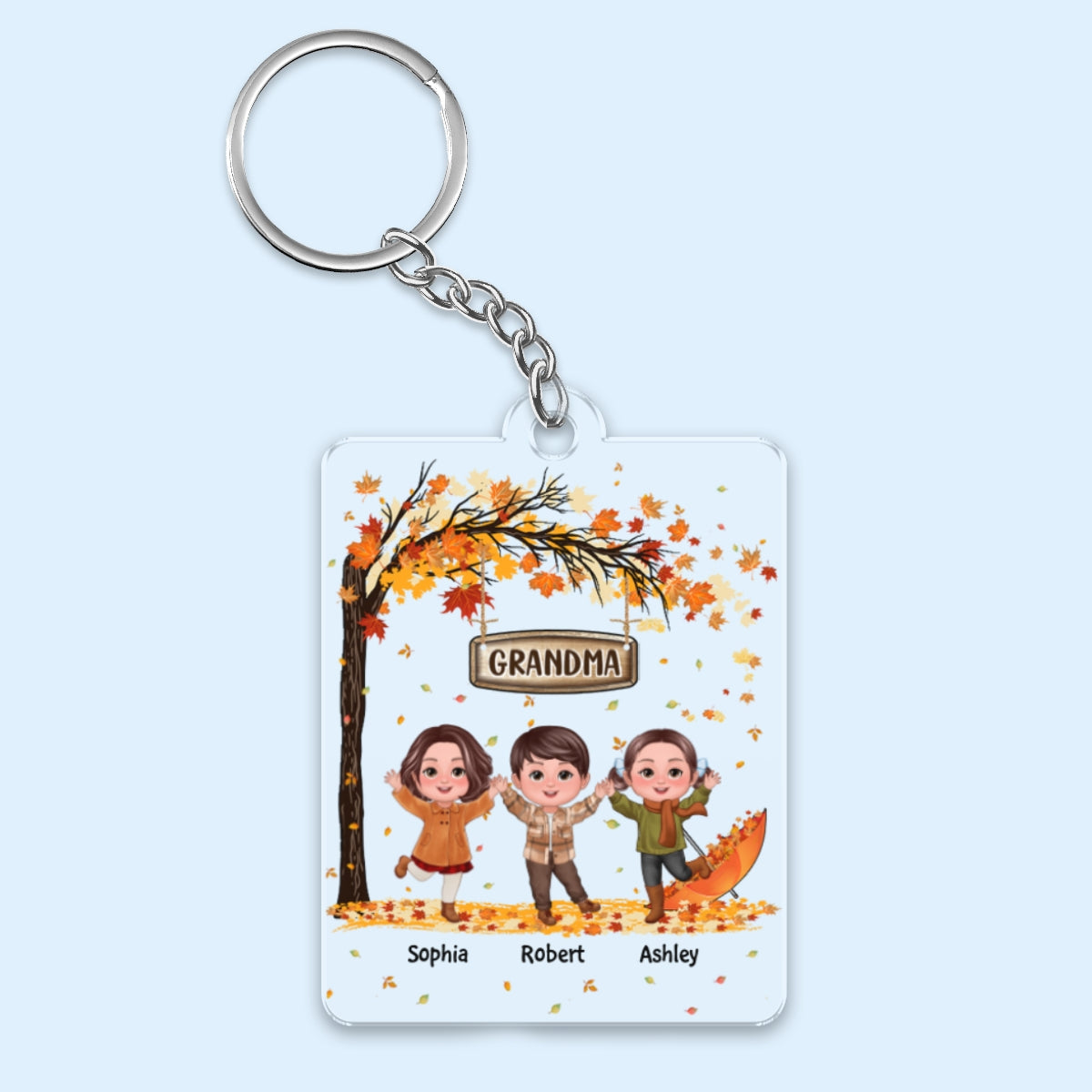 Fall Season Kids Playing Under Tree Personalized Acrylic Keychain