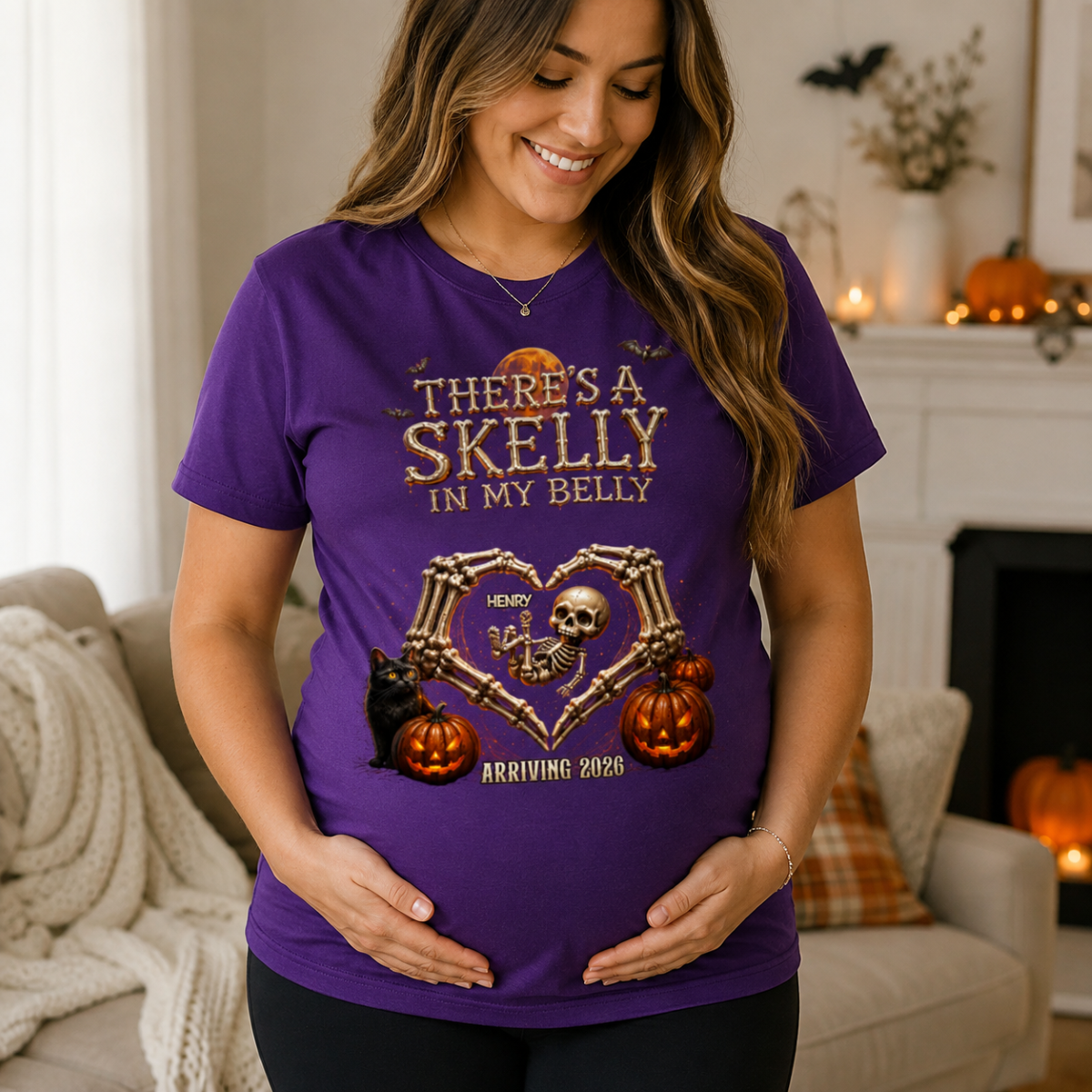 Skeleton Baby Halloween Pregnancy Announcement - Personalized Shirt - Gift For Her