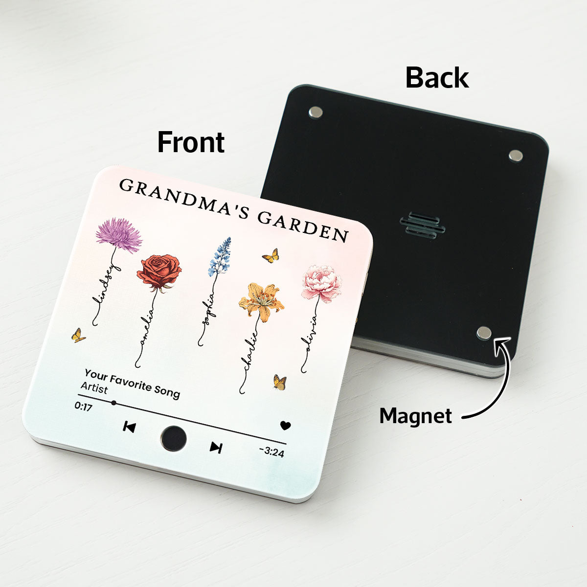 Grandma's Kitchen Birth Month Flower Personalized Music Fridge Magnet, Heartfelt Gift, Birthday Gift for Grandma