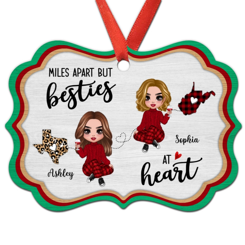 Long Distance Doll Besties Miles Apart Christmas Personalized Christmas Ornament