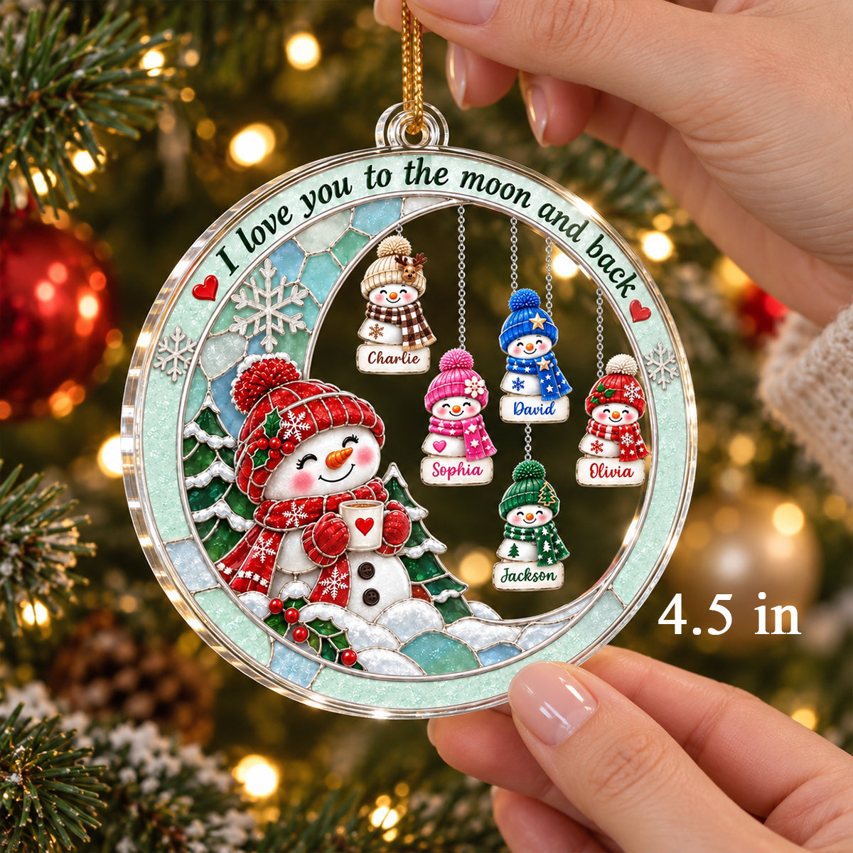 Snowman Grandma Grandkids Love to the Moon and Back - Personalized Acrylic Ornament - Christmas Gift for Grandma, Grandkids