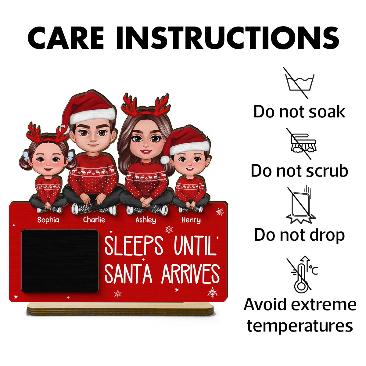 Sleeps Until Santa Arrives Family Christmas Decor Personalized 2-Layer Standing Wooden Plaque