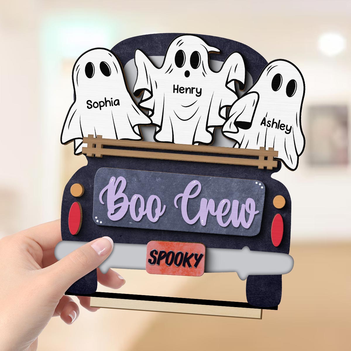 Boo Crew Farmhouse Truck The Ghost Family Halloween Tabletop Tier Tray Decor Personalized 2-Layer Standing Wooden Plaque