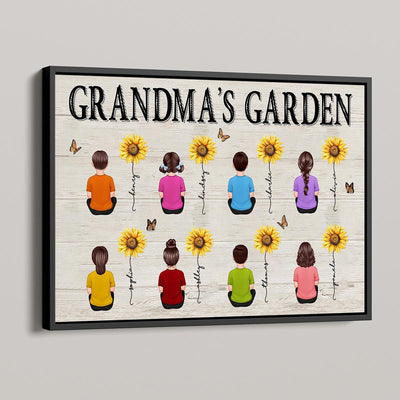 Grandkids Sitting Grandma Garden Sunflower Personalized Horizontal Poster