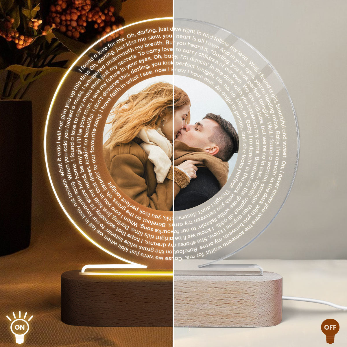 Custom Couple Photo Favorite Song Vinyl Record Personalized Acrylic Circle LED Night Light, Heartfelt Gift For Couple, For Him, For Her