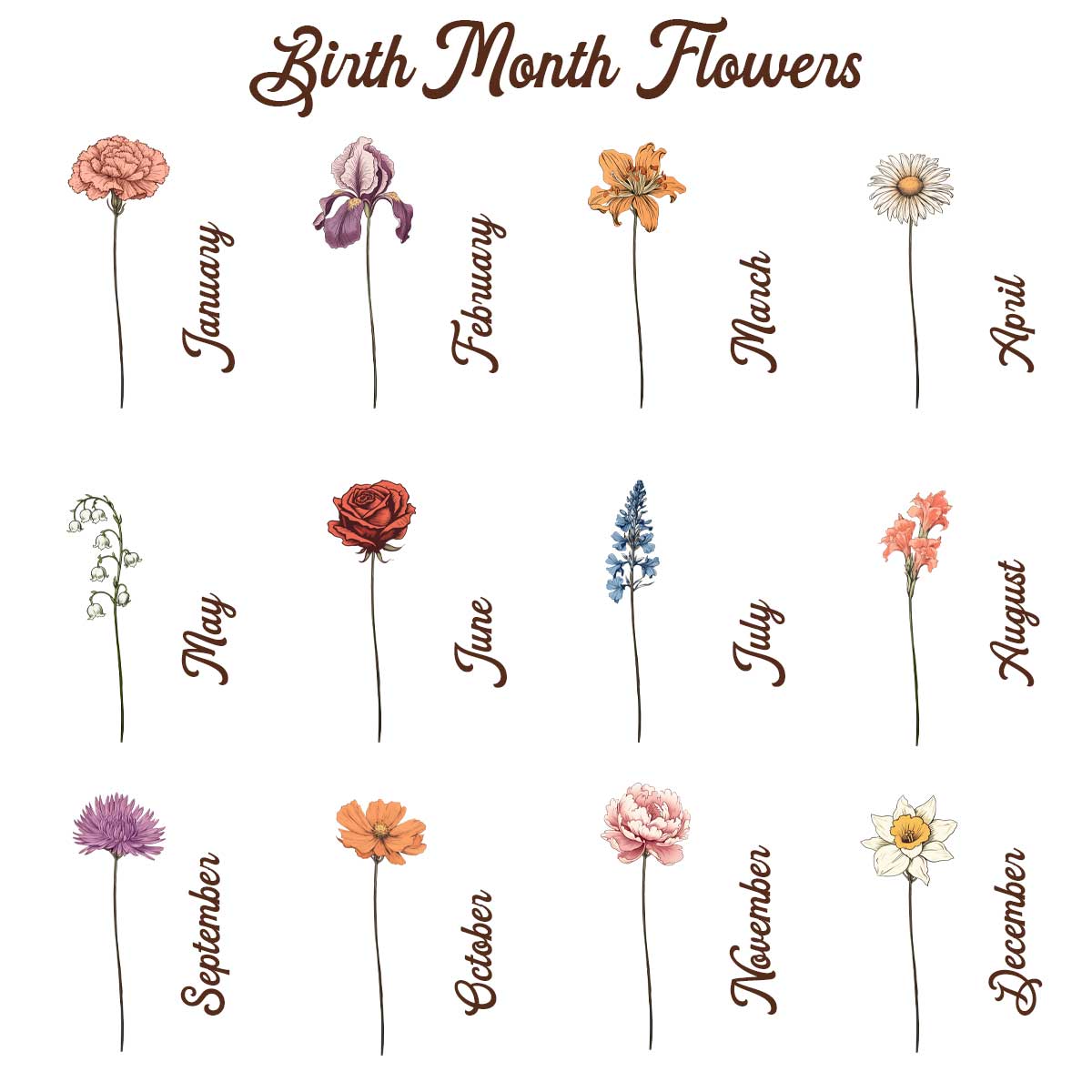Grandma‘s Garden Vintage Birth Flowers Cute Custom Gnomes Personalized Horizontal Poster