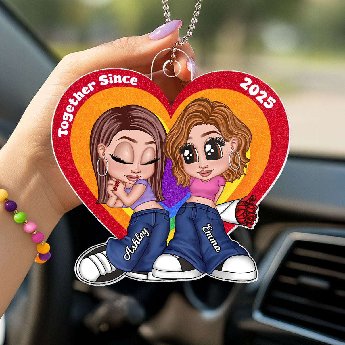Y2K Style LGBT Couple Car Accessories Personalized Car Hanger Ornament