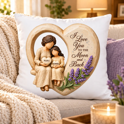 Grandma Loves to the Moon and Back - Personalized Pillow - Christmas Gift for Granddaughter Grandson