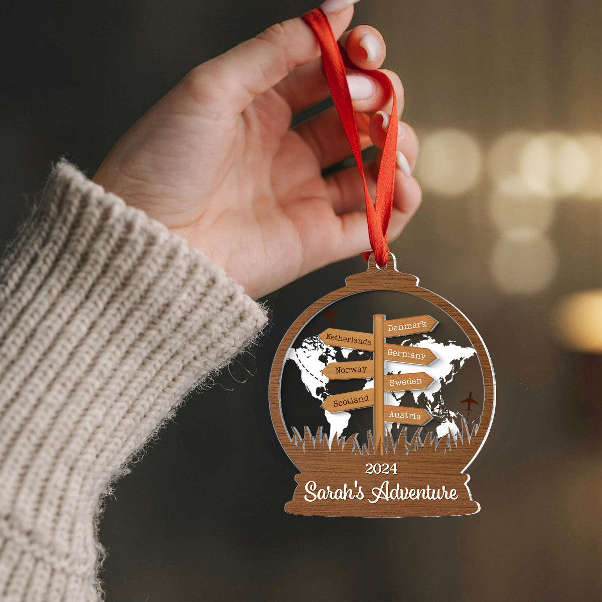 2024 Travel Adventure 2-Layered Acrylic Ornament, Personalized Travel Decoration, Christmas Gift For Travelers