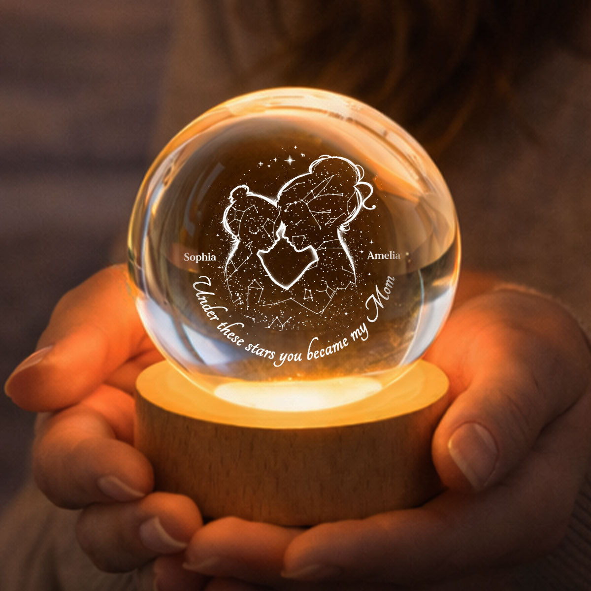 Under These Stars You Became My Mom - Personalized Crystal Ball - Heartfelt Gift For Mom, Grandma