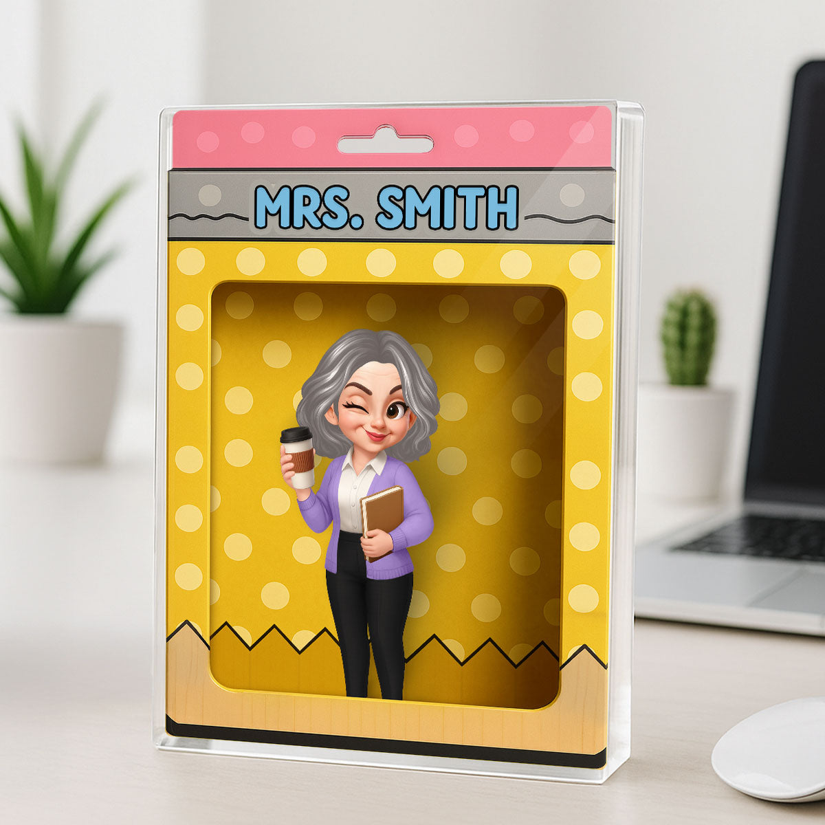 Teacher Inside Pencil Pattern Box 3D Effect Personalized Acrylic Block, Back To School gift for Teachers