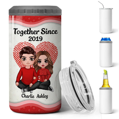 Embracing Couple Heart Fingerprint Personalized 4 In 1 Can Cooler