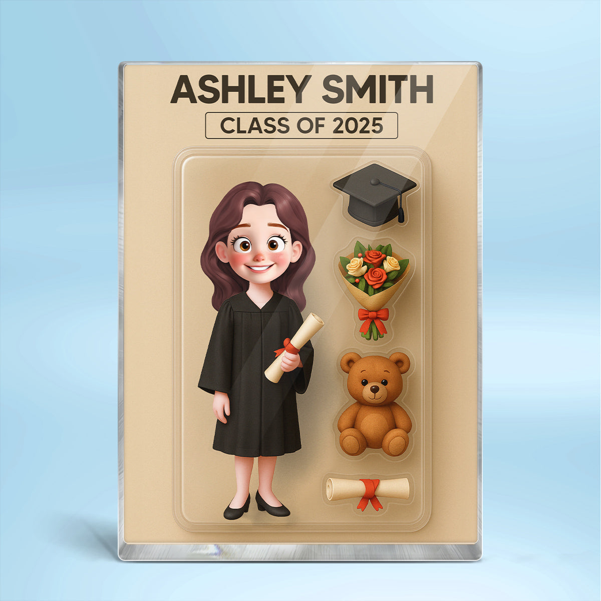 3D Effect Cartoon Funny Style Graduate Custom Figure Personalized Flat Rectangle Acrylic Block Plaque