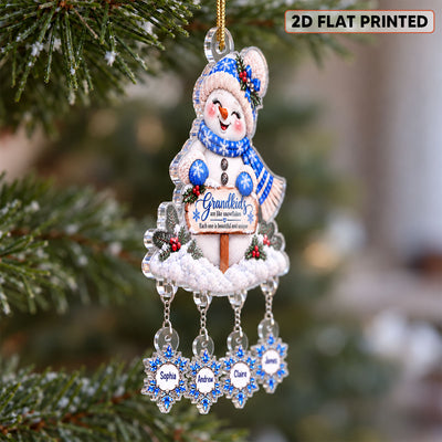 Grandkids Are Snowflakes Grandma Snowman - Personalized Acrylic Ornament With Hanging Pieces - Christmas gift for Grandma