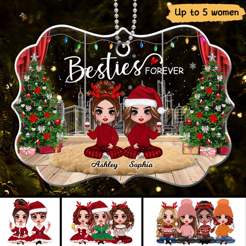 Doll Girls Besties Sisters Christmas Window Personalized Acrylic Ornament