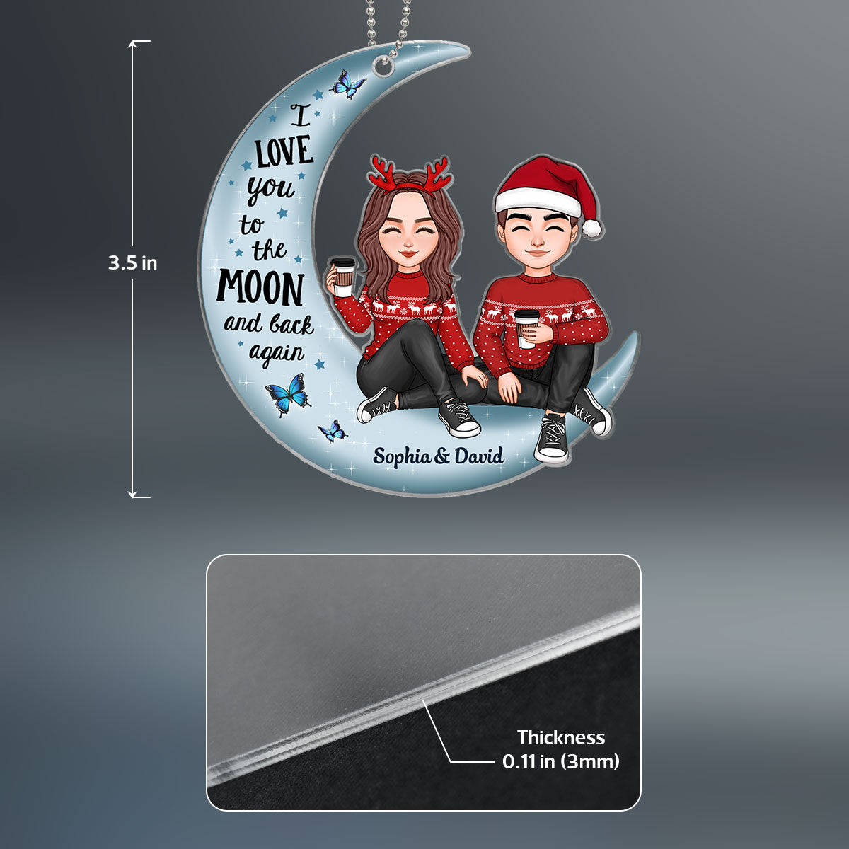 Cute Couple Sitting On Moon Christmas Gift Personalized Acrylic Ornament