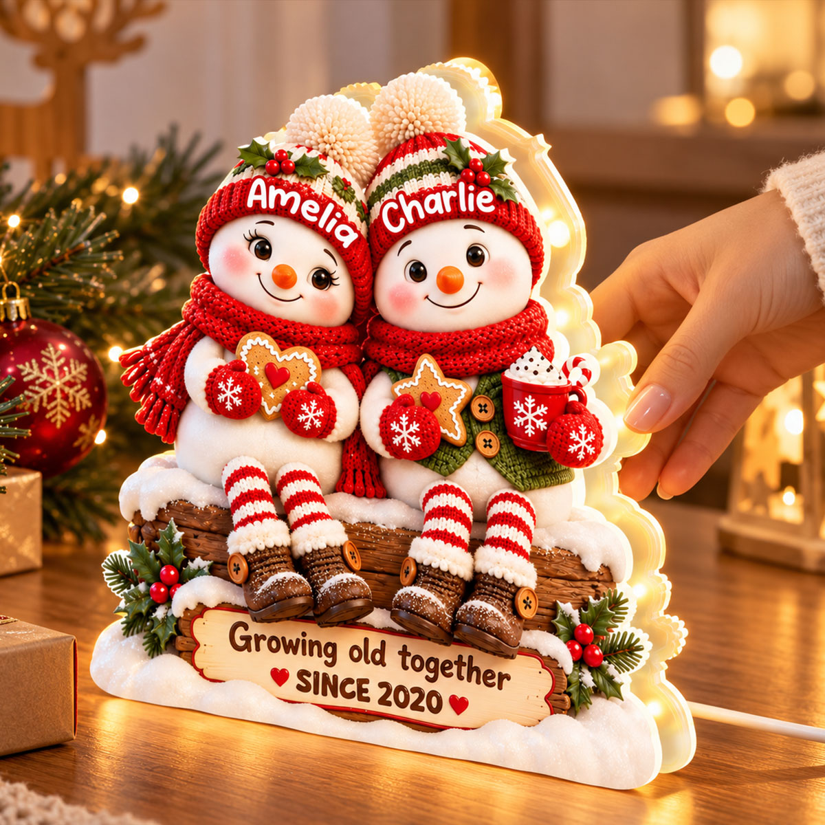Snowman Couple Growing Old Together - Personalized Light Box - Heartfelt & Thoughtful Christmas Gift for Her, for Him