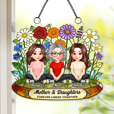 Flower Garden Mom And Son Daughter Forever Linked Together - Personalized Suncatcher Ornament - Gift For Mom