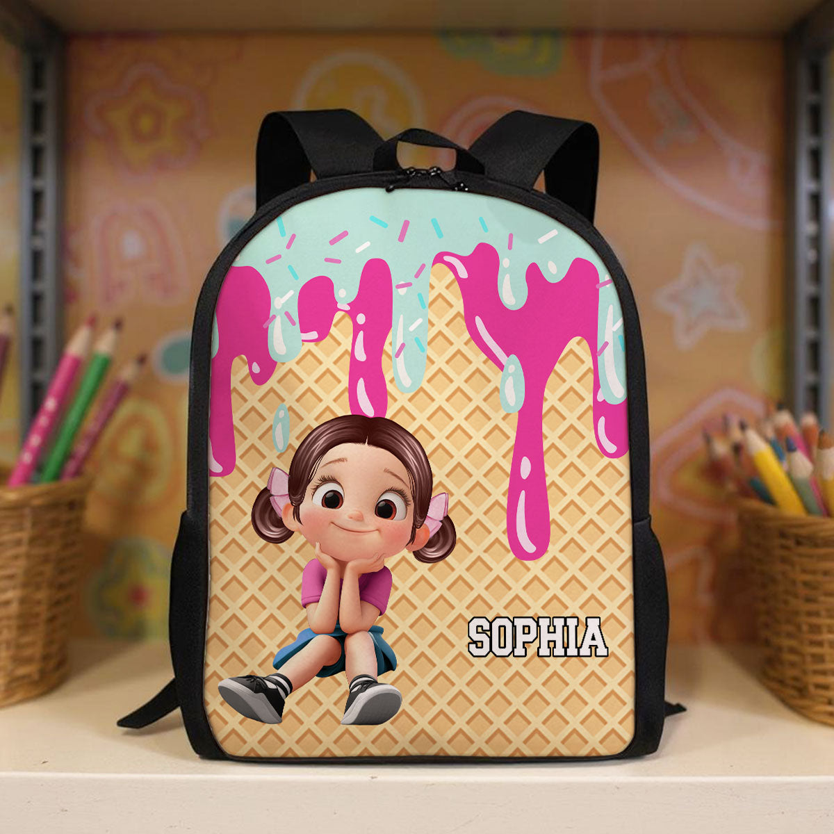 Ice Cream Drip Personalized Kid Backpack, Back to School Backpack for Kids
