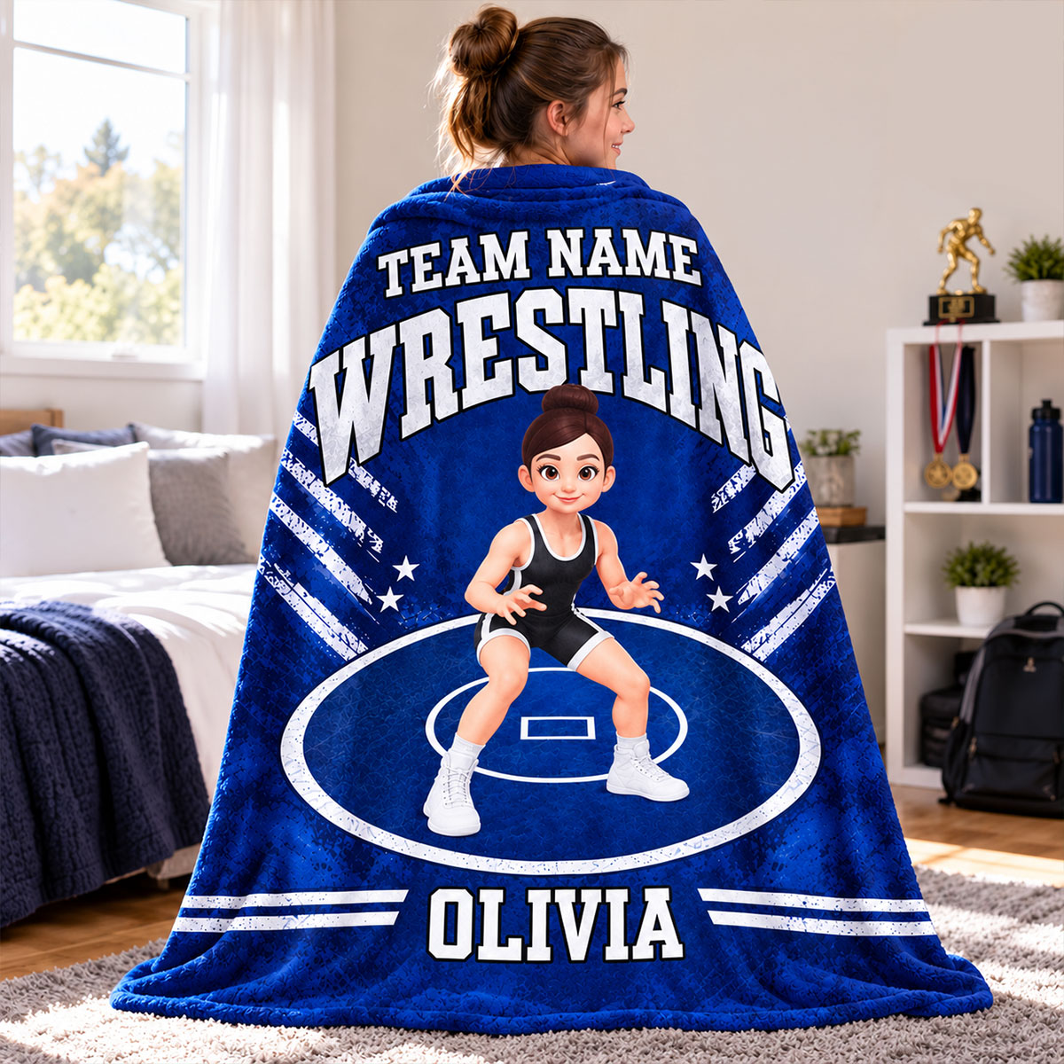 Wrestling Boy Girl Custom Name And Team Name - Personalized Fleece Blanket - Christmas Gift For Grandson, Son, Granddaughter, Daughter