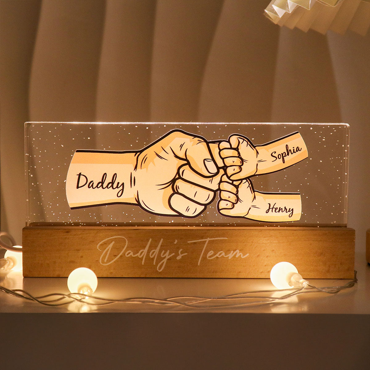 Dad Grandpa And Kids Fist Bump Personalized Acrylic LED Night Light