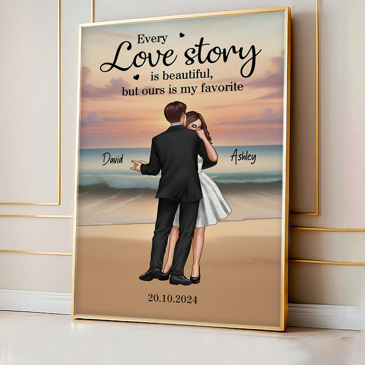 Romantic Dancing Couple On Eternal Sunset Beach Landscape Personalized Poster