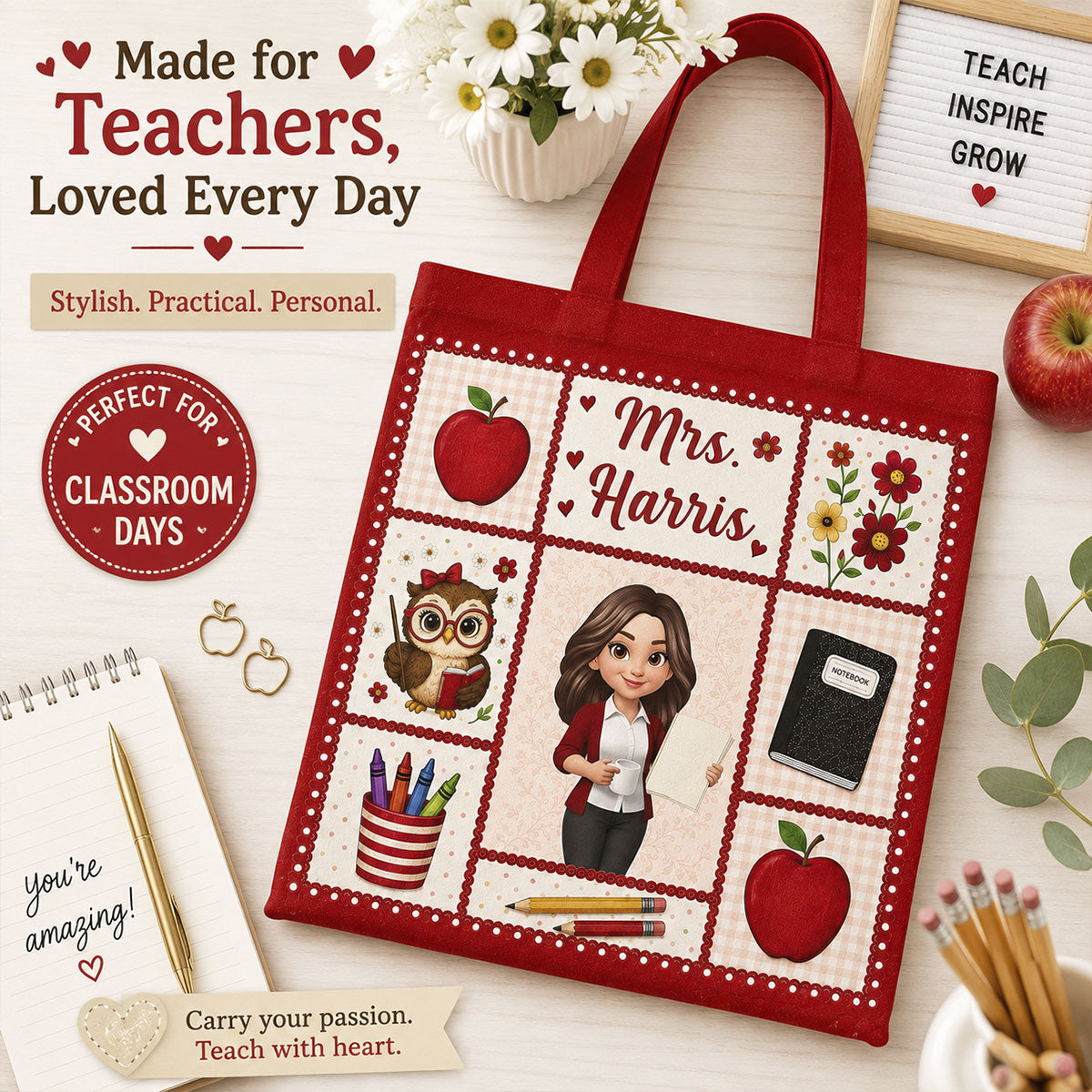 Amazing Teacher - Personalized Tote Bag - Back To School Gift For Teachers, Besties