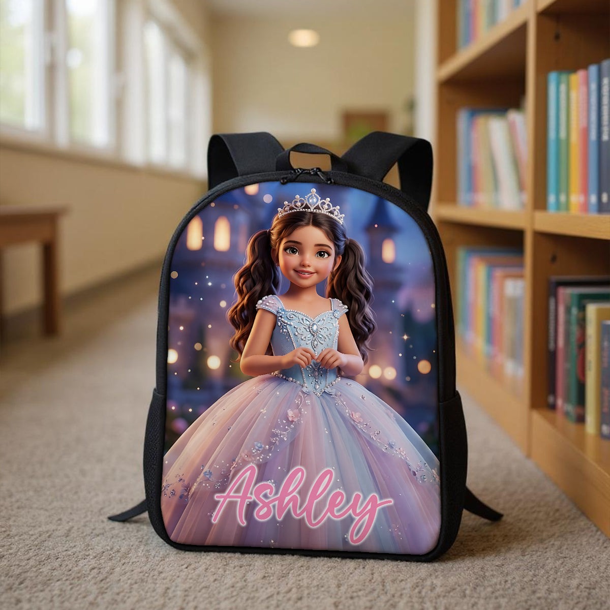 Blue Princess Portrait - Personalized Backpack - Back to School Gift for Daughter, Granddaughter, Niece