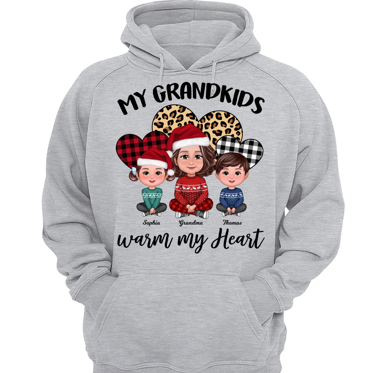 Leopard Checkered Pattern Grandkids Warm My Heart Doll Grandma And Kids Sitting Crossed Legs Christmas Personalized Shirt