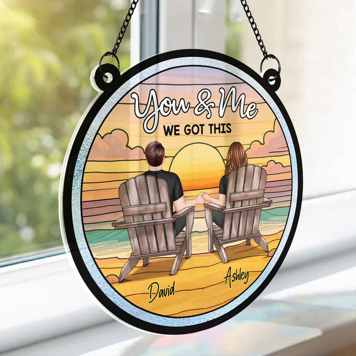 Summer Couple Beach Landscape Personalized Acrylic Suncatcher