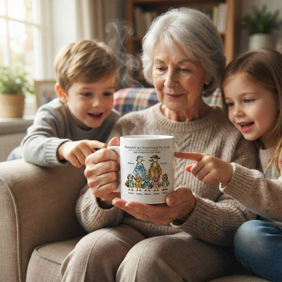Grandparents Grandma Grandad's Flock Cute Watercolor Ducks - Personalised Mug