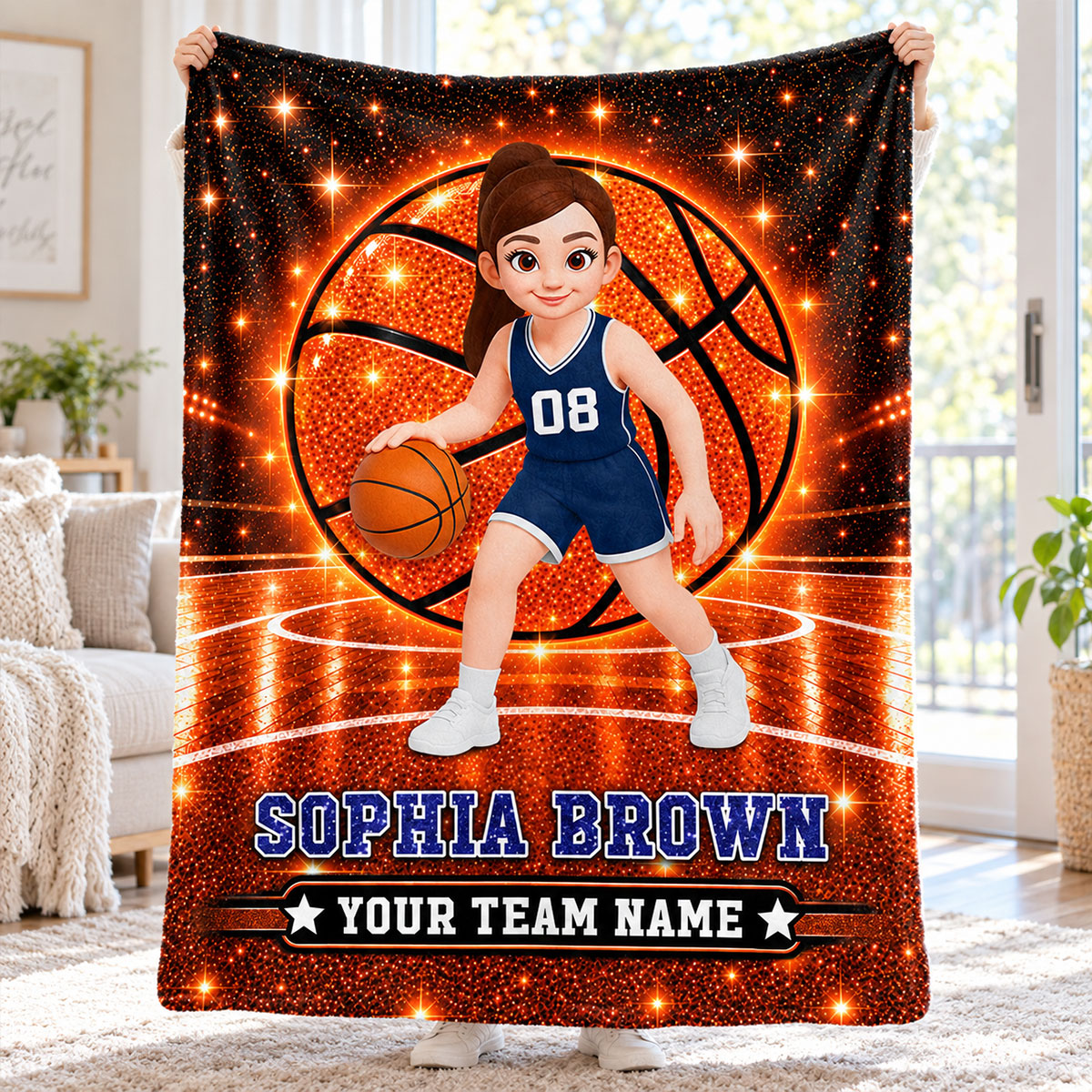 Basketball Girl Player Custom Name And Team Name - Personalized Fleece Blanket - Christmas Gift For American Basketball Players, Basketball Lovers, Granddaughter, Daughter