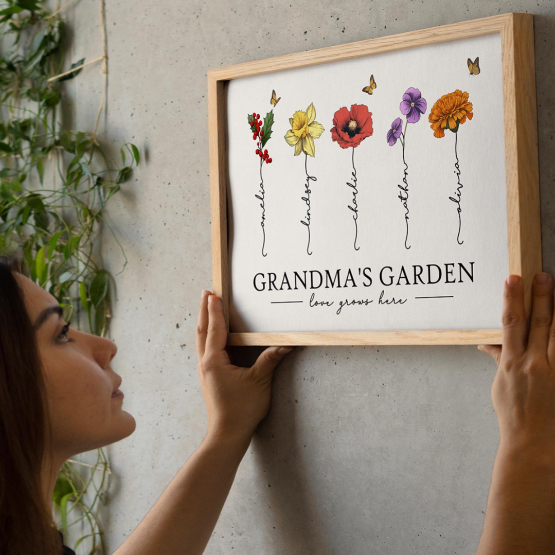 [FREE DELIVERY - Limited Time Offer] Grandma‘s Garden Love Grows Here Beautiful Birth Month Flower Gift For Grandma Mom Personalized Poster