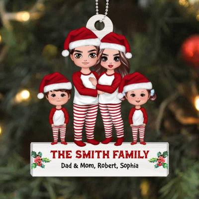 Pajamas Doll Family Standing Christmas Personalized Wooden Ornament