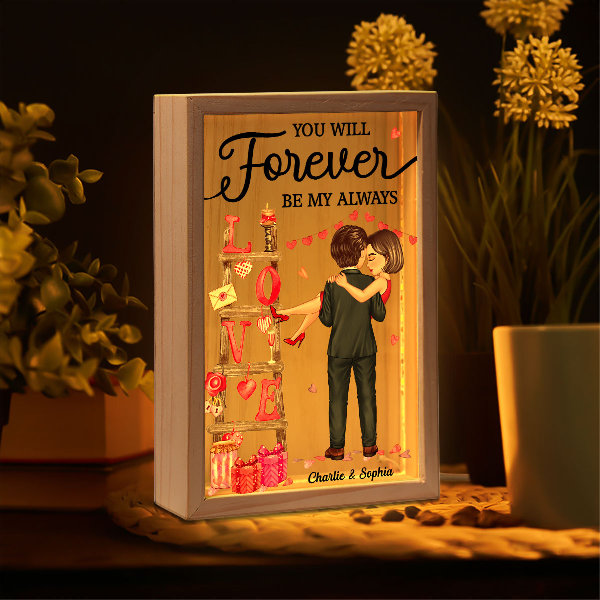 LOVE Valetine‘s Day Ladder Couple Holding Personalized Frame Light Box
