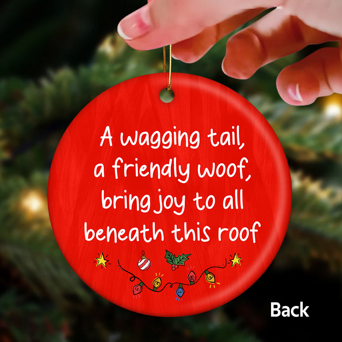 A Wagging Tail A Friendly Woof Funny Dogs Cartoon Personalized 2-Sided Ceramic Ornament